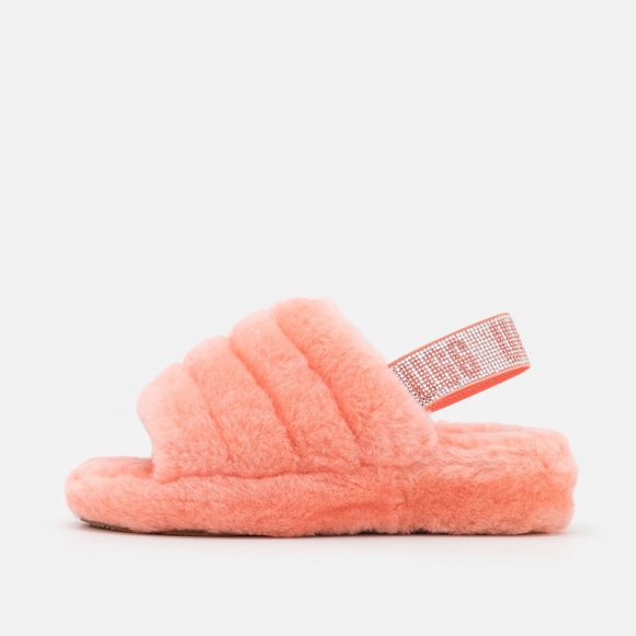 Ugg Fluff Yeah Bling Slingback Slippers Sandals, Coral, Shearling
